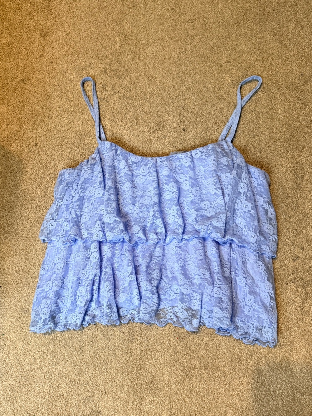 Old Navy Light Blue Lace Tiered Spaghetti Strap Crop Tank Top Size L